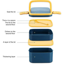 Green Double-layer Portable Lunch Box Stackable With Carrying Handle And Spoon Lunch Box 2860