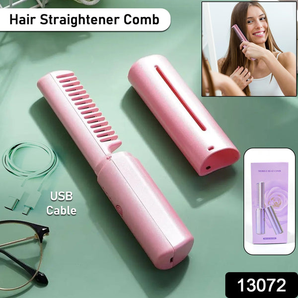 Rechargeable Mini Hair Straightener Travel Portable Usb Charging Cordless Hair Straightener Bursh Three Temperature Adjustments Flat Iron Comb (1 Pc)