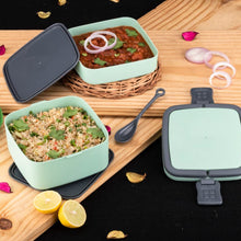 Green Double-layer Portable Lunch Box Stackable With Carrying Handle And Spoon Lunch Box 2860