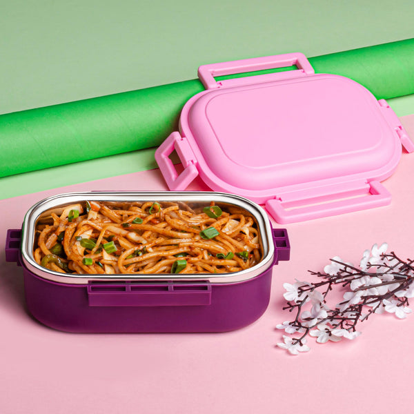 Lunch Box With Spoon Insulated Tasty Stainless Steel Leakproof (1 Set)