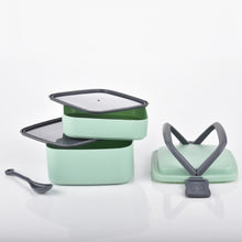 Green Double-layer Portable Lunch Box Stackable With Carrying Handle And Spoon Lunch Box 2860