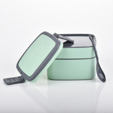 Green Double-layer Portable Lunch Box Stackable With Carrying Handle And Spoon Lunch Box 2860