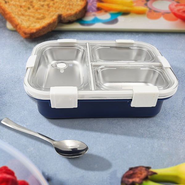 Lunch Box Stainless Steel - 3 Compartment Transparent For Kids Tiffin Box Lunch Box