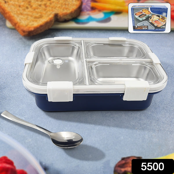 Lunch Box Stainless Steel - 3 Compartment Transparent For Kids Tiffin Box Lunch Box